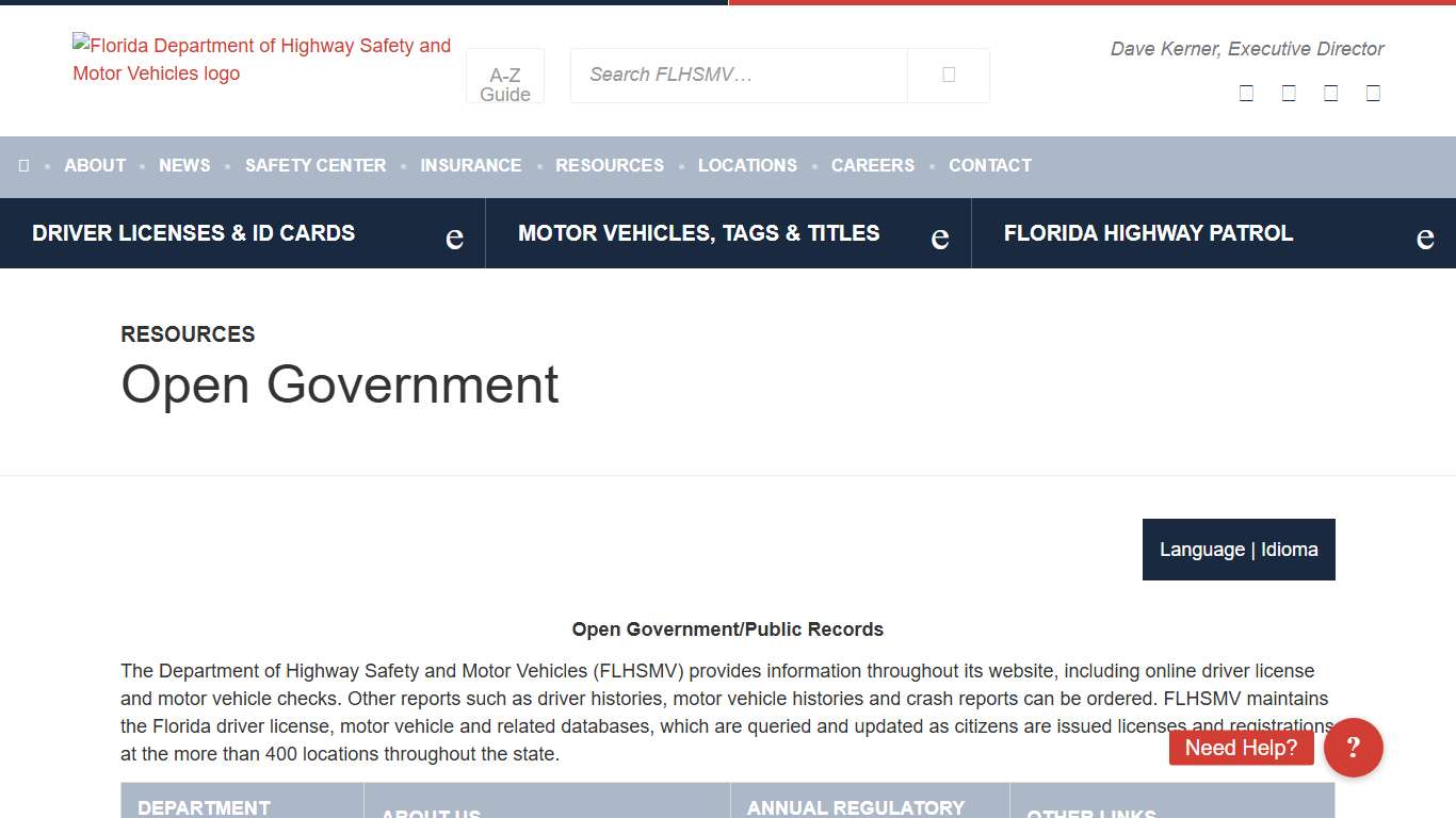 Open Government - Florida Department of Highway Safety and Motor Vehicles