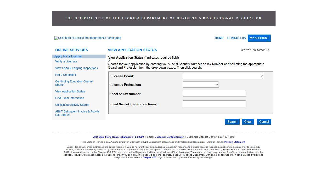 Licensing Portal - View Application Status